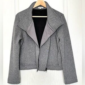 Eileen Fisher Gray Wool Blend Asymmetrical Moto Zip Jacket Sz M Bikercore Cozy